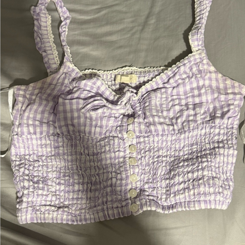 Purple Gingham Smocked Crop Top